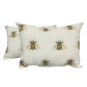 Hobby Lobby Embroidered Bee Throw Accent Pillow 10" x 14" Lot of 2